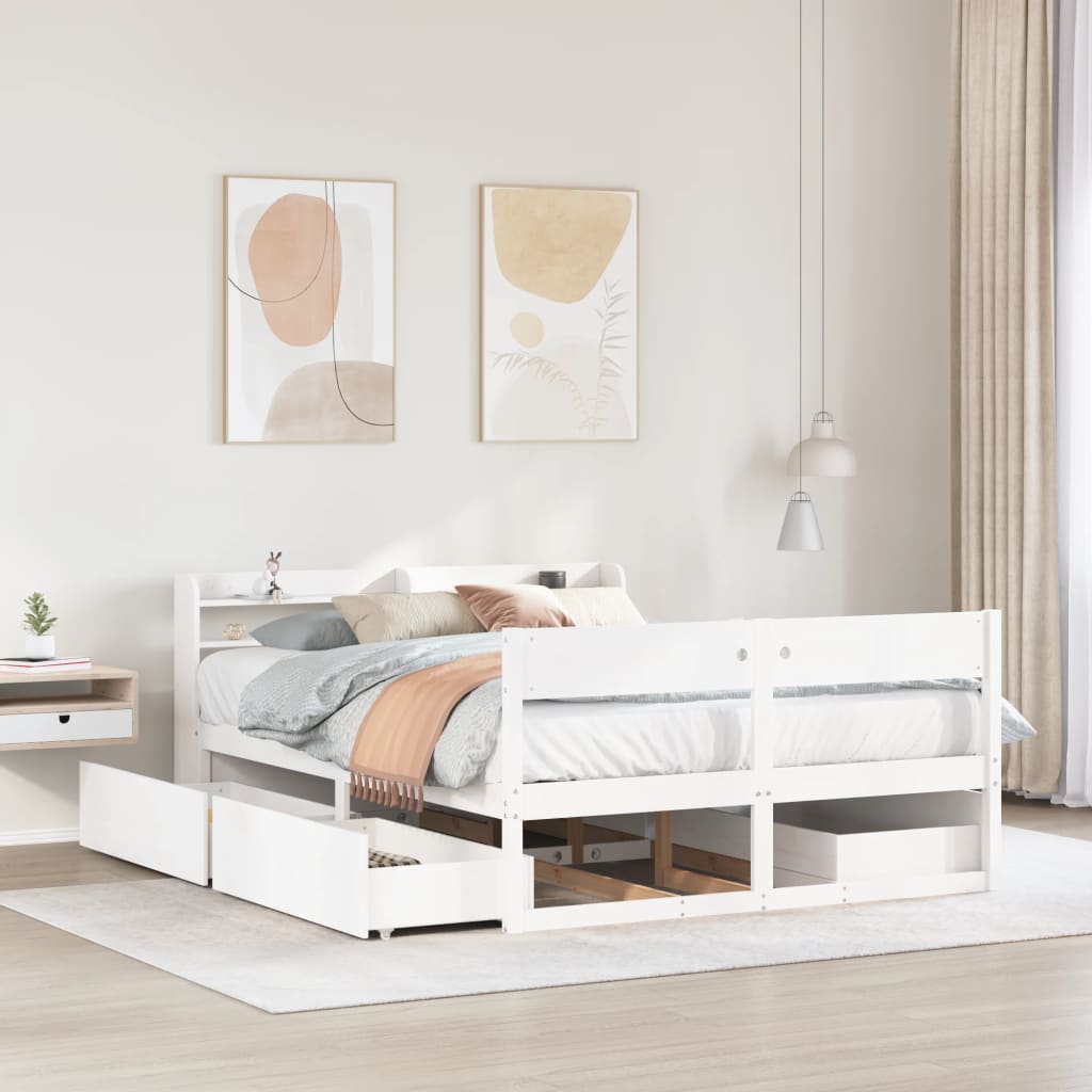 Bed Frame without Mattress White 150x200 cm King Size Solid Wood Pine