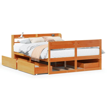 Bed Frame without Mattress Wax Brown 150x200 cm King Size Solid Wood Pine