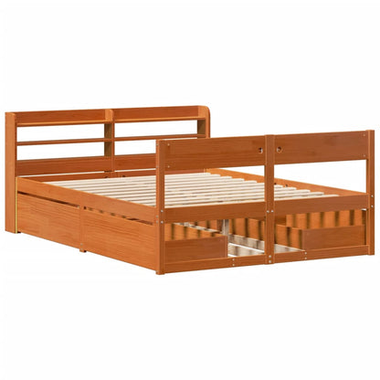 Bed Frame without Mattress Wax Brown 150x200 cm King Size Solid Wood Pine