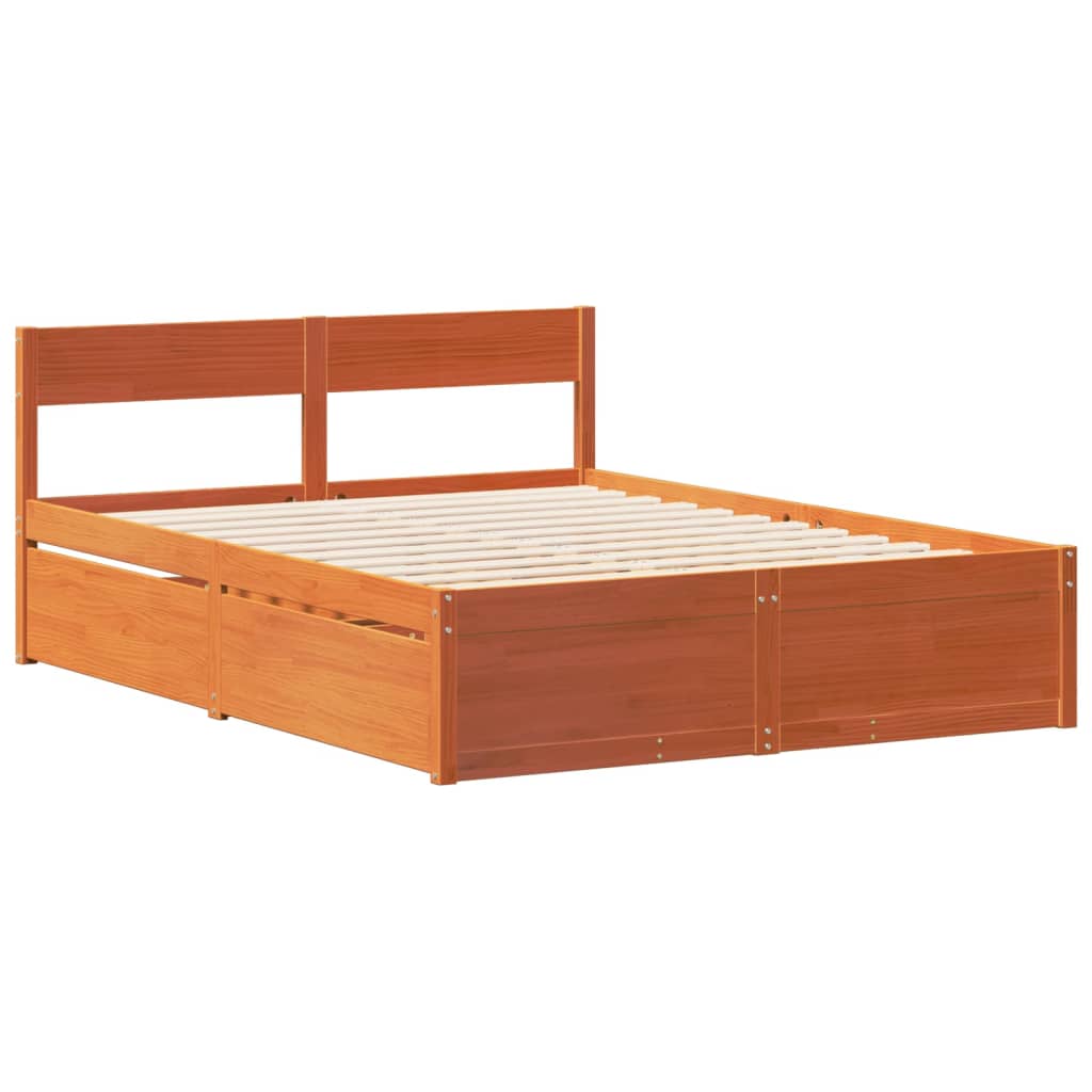 Bed Frame without Mattress Wax Brown 150x200 cm King Size Solid Wood Pine