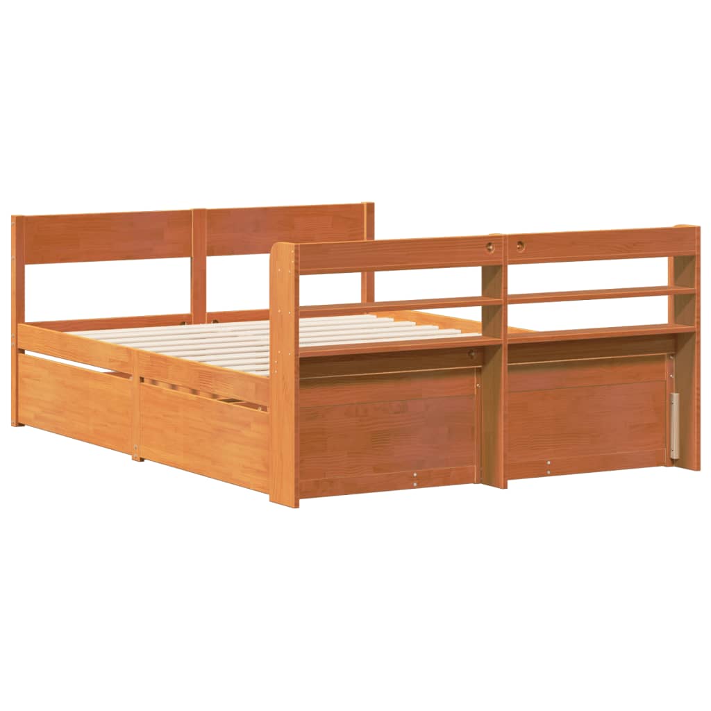 Bed Frame without Mattress Wax Brown 150x200 cm King Size Solid Wood Pine