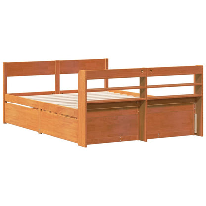 Bed Frame without Mattress Wax Brown 150x200 cm King Size Solid Wood Pine