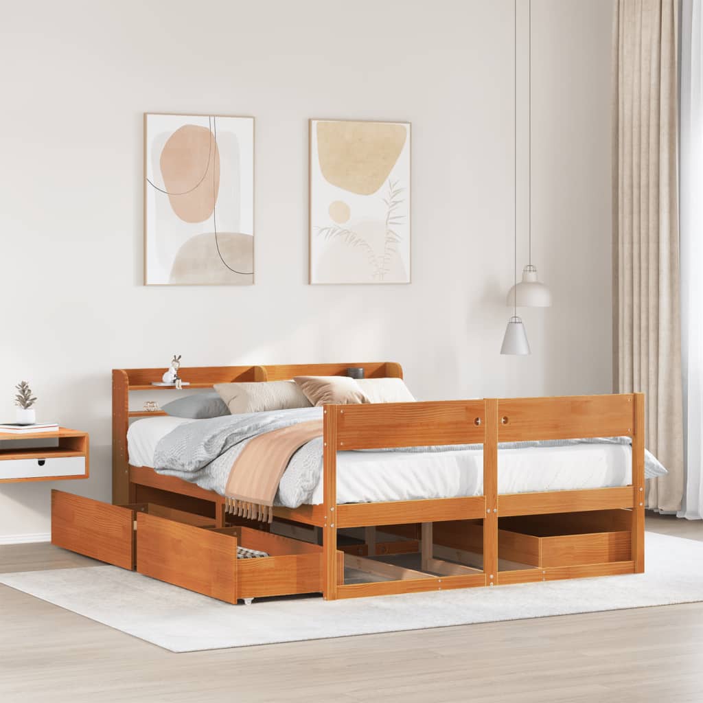 Bed Frame without Mattress Wax Brown 150x200 cm King Size Solid Wood Pine