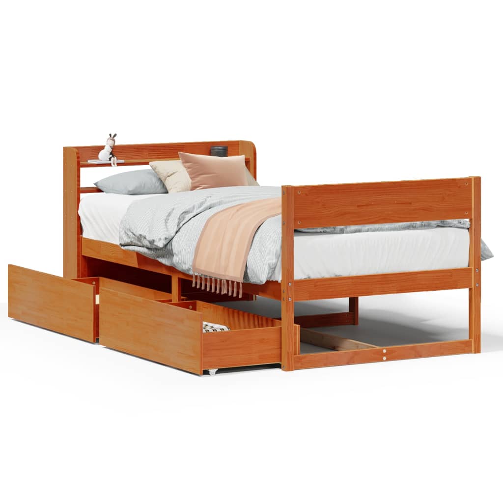 Bed Frame without Mattress Wax Brown 90x190 cm Single Solid Wood Pine