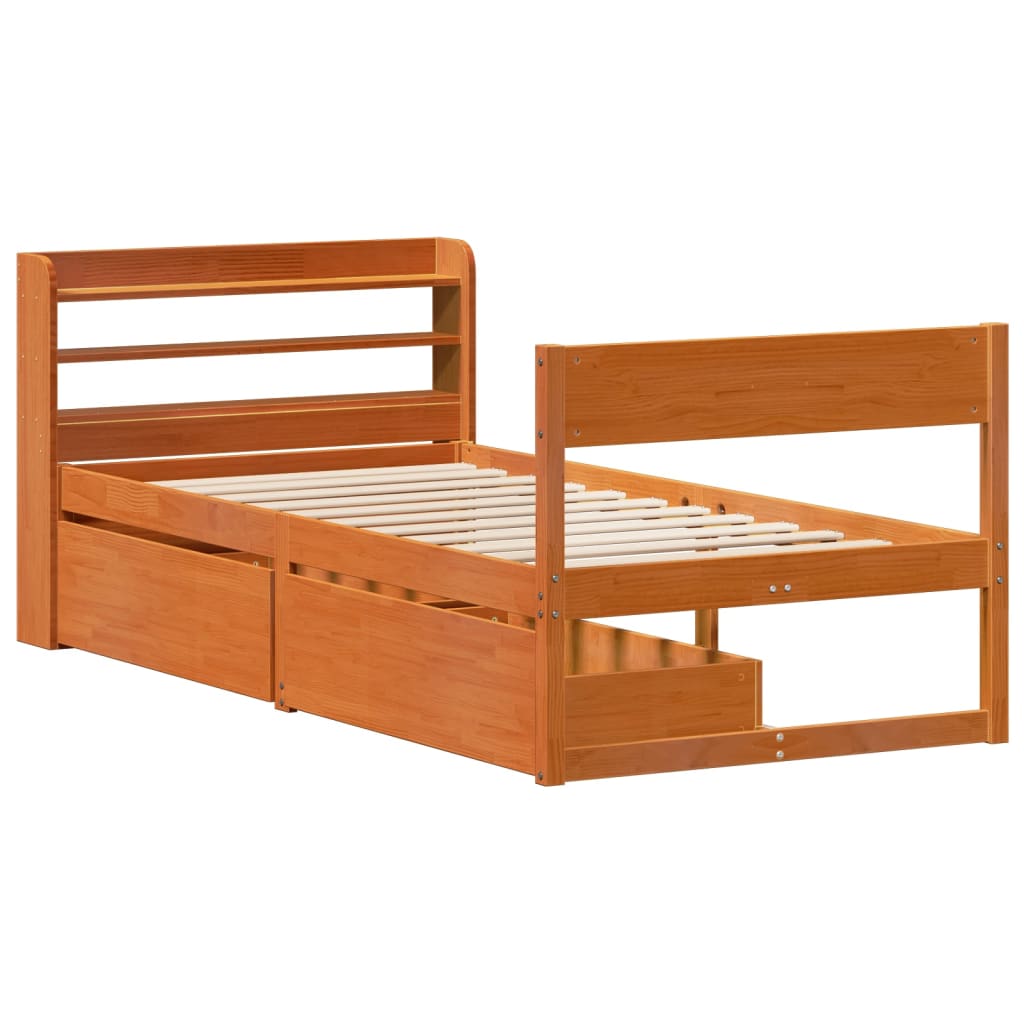 Bed Frame without Mattress Wax Brown 90x190 cm Single Solid Wood Pine