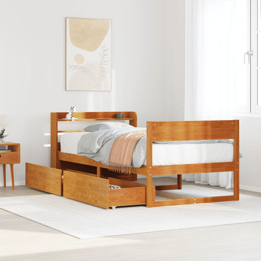 Bed Frame without Mattress Wax Brown 90x190 cm Single Solid Wood Pine