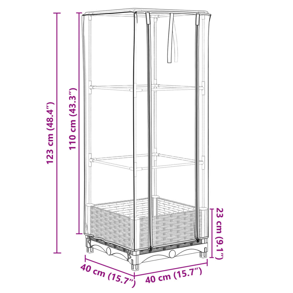 Raised Bed with Greenhouse Cover Rattan Look 40x40x123 cm