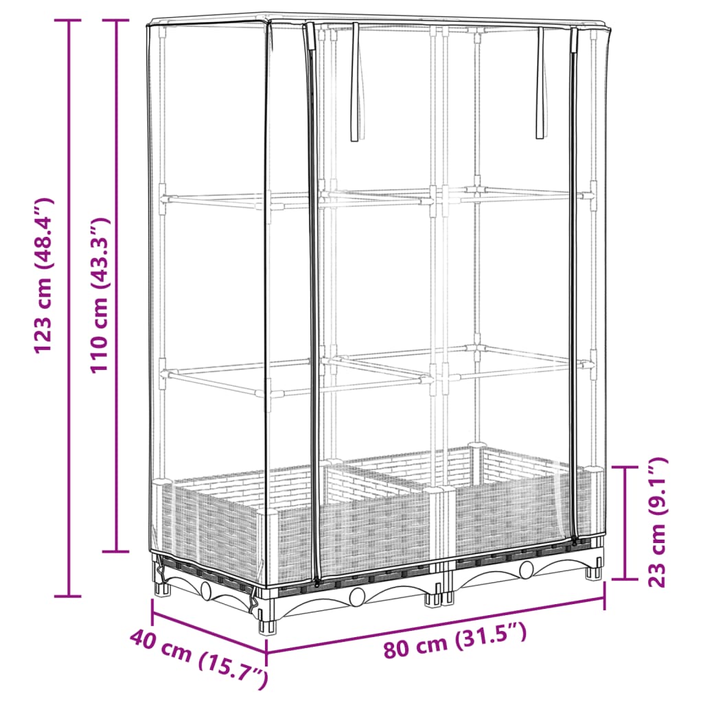 Raised Bed with Greenhouse Cover Rattan Look 80x40x123 cm