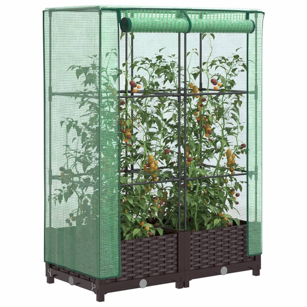 Raised Bed with Greenhouse Cover Rattan Look 80x40x123 cm