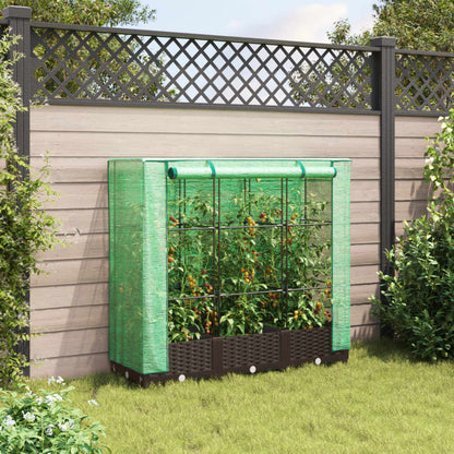 Raised Bed with Greenhouse Cover Rattan Look 120x40x123 cm