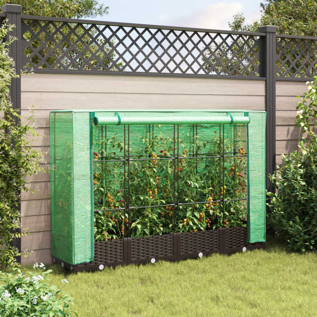 Raised Bed with Greenhouse Cover Rattan Look 160x40x123 cm