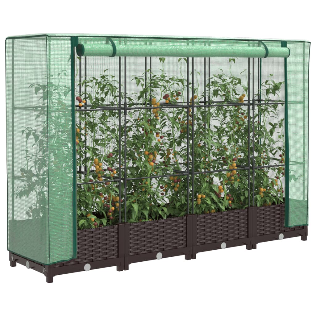 Raised Bed with Greenhouse Cover Rattan Look 160x40x123 cm