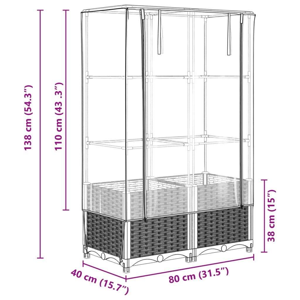 Raised Bed with Greenhouse Cover Rattan Look 80x40x138 cm