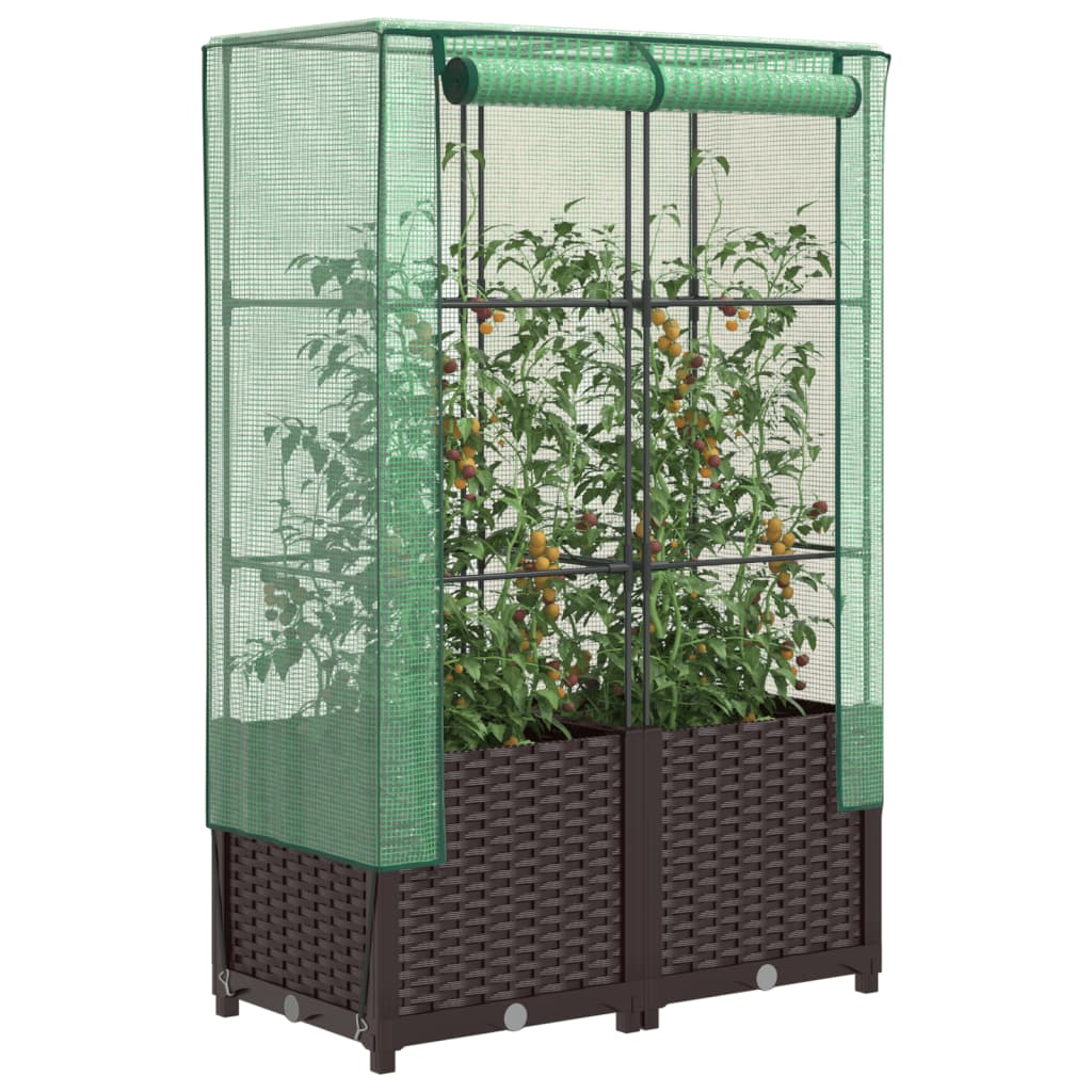 Raised Bed with Greenhouse Cover Rattan Look 80x40x138 cm