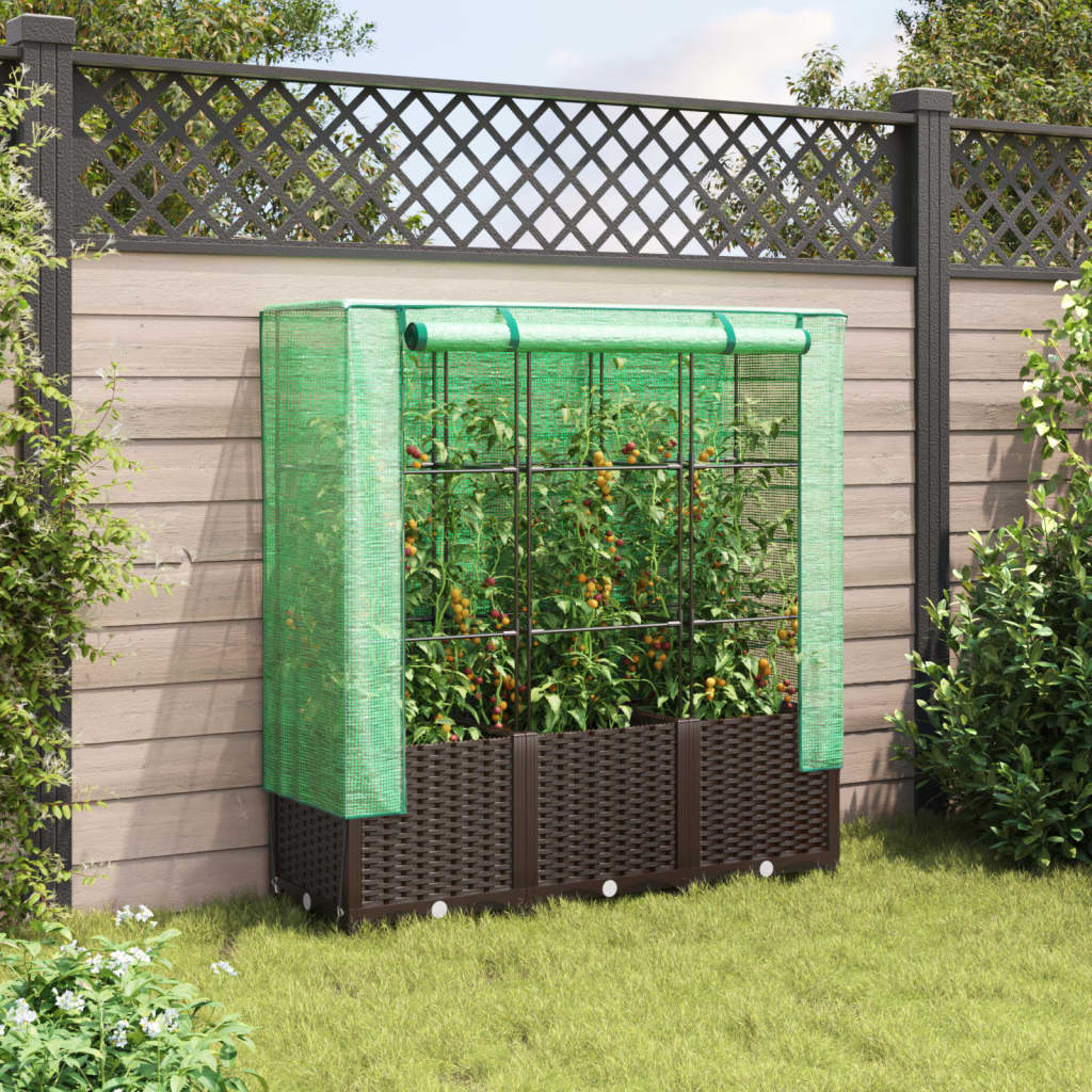 Raised Bed with Greenhouse Cover Rattan Look 120x40x138 cm