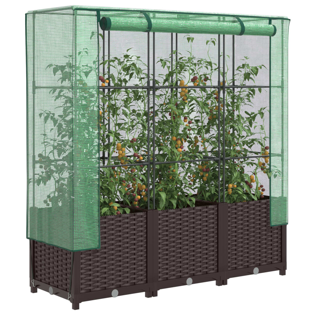 Raised Bed with Greenhouse Cover Rattan Look 120x40x138 cm