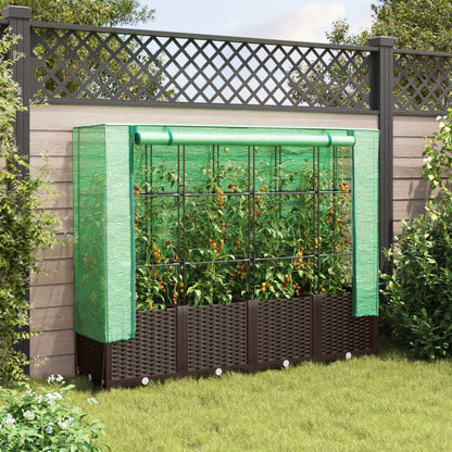 Raised Bed with Greenhouse Cover Rattan Look 160x40x138 cm