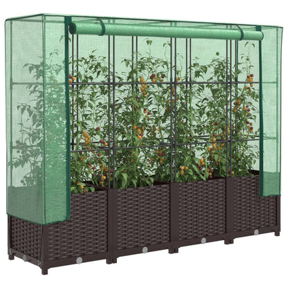 Raised Bed with Greenhouse Cover Rattan Look 160x40x138 cm