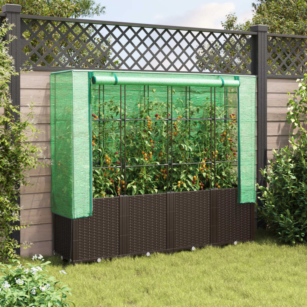 Raised Bed with Greenhouse Cover Rattan Look 160x40x153 cm