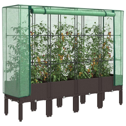 Raised Bed with Greenhouse Cover Rattan Look 160x40x140 cm