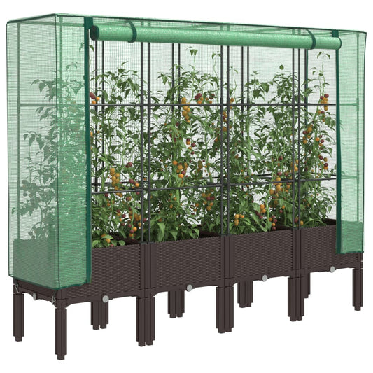 Raised Bed with Greenhouse Cover Rattan Look 160x40x140 cm