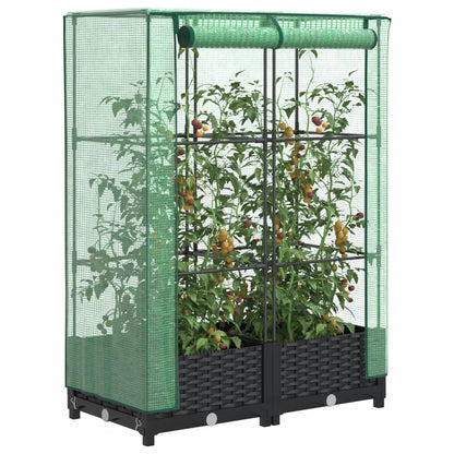 Raised Bed with Greenhouse Cover Rattan Look 80x40x123 cm