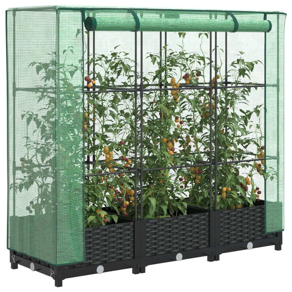 Raised Bed with Greenhouse Cover Rattan Look 120x40x123 cm