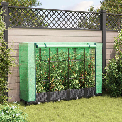 Raised Bed with Greenhouse Cover Rattan Look 160x40x123 cm