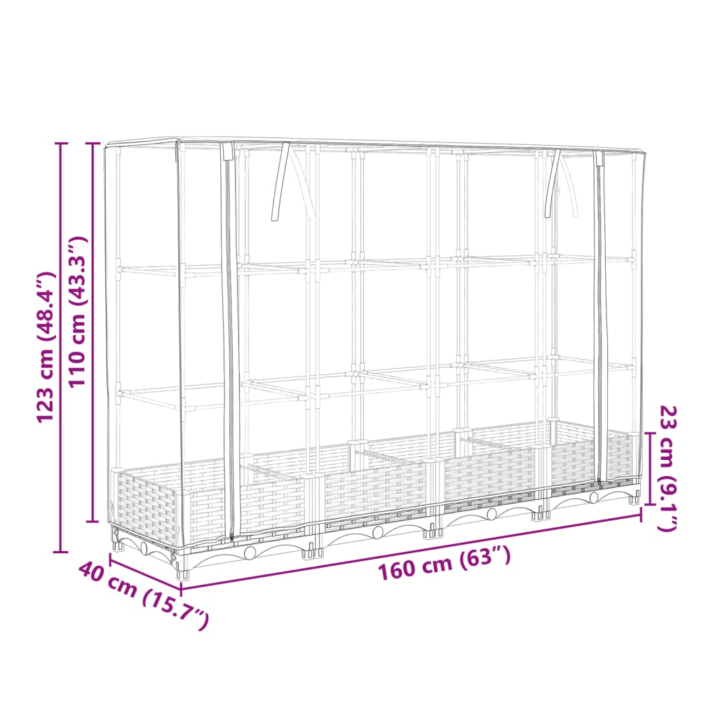 Raised Bed with Greenhouse Cover Rattan Look 160x40x123 cm