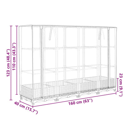 Raised Bed with Greenhouse Cover Rattan Look 160x40x123 cm