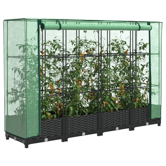 Raised Bed with Greenhouse Cover Rattan Look 160x40x123 cm