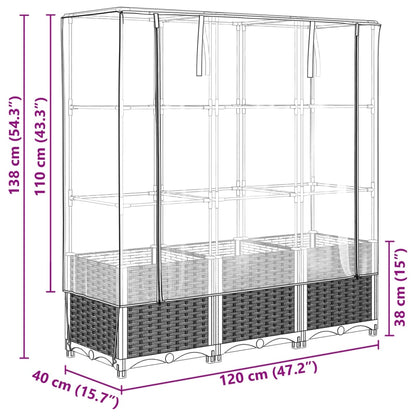 Raised Bed with Greenhouse Cover Rattan Look 120x40x138 cm