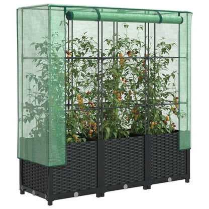 Raised Bed with Greenhouse Cover Rattan Look 120x40x138 cm