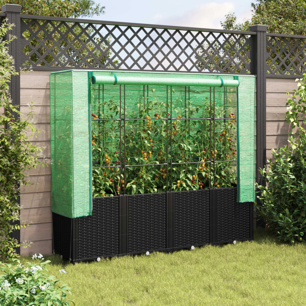 Raised Bed with Greenhouse Cover Rattan Look 160x40x153 cm