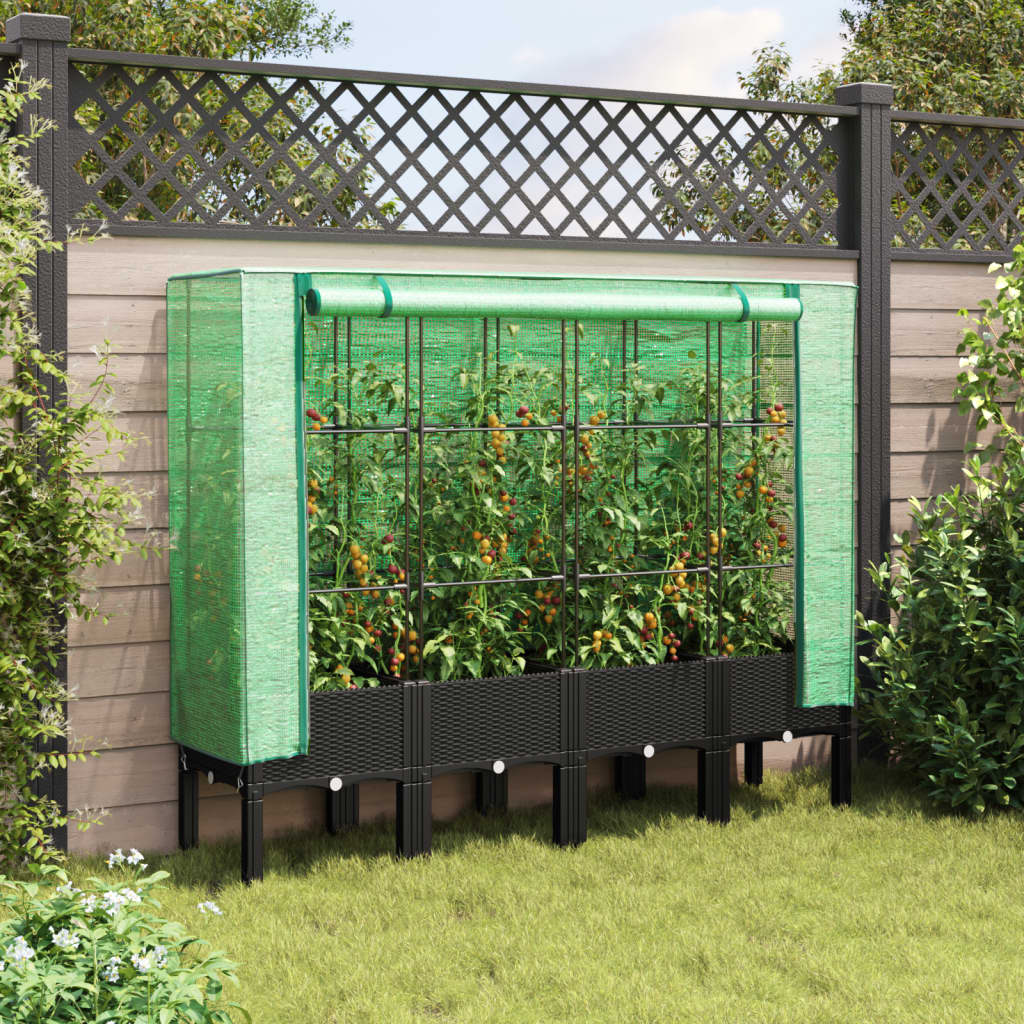 Raised Bed with Greenhouse Cover Rattan Look 160x40x140 cm