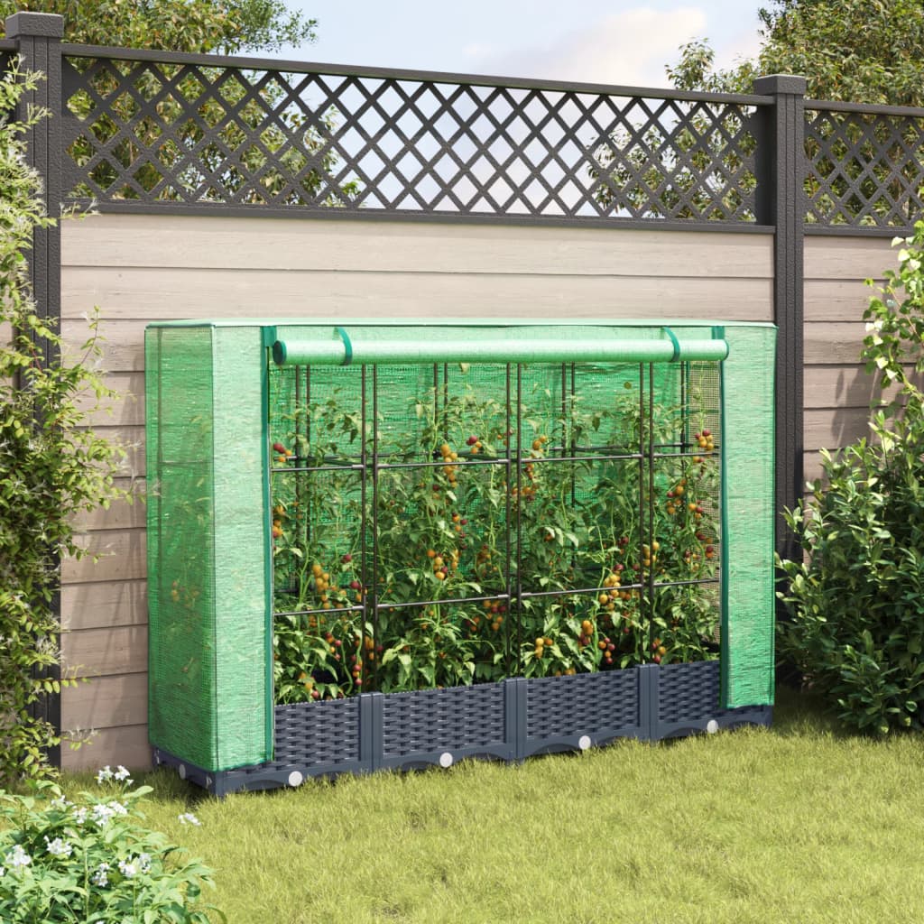 Raised Bed with Greenhouse Cover Rattan Look 160x40x123 cm