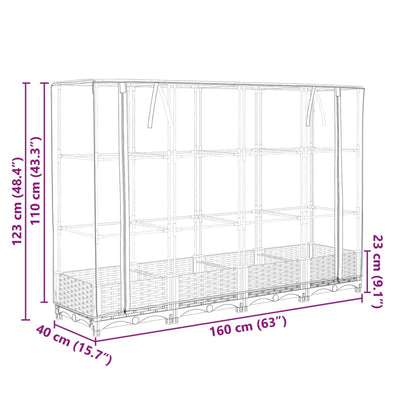 Raised Bed with Greenhouse Cover Rattan Look 160x40x123 cm