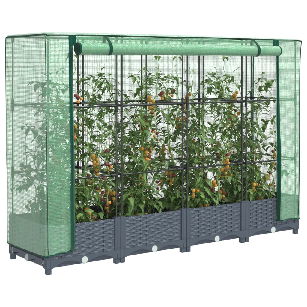 Raised Bed with Greenhouse Cover Rattan Look 160x40x123 cm