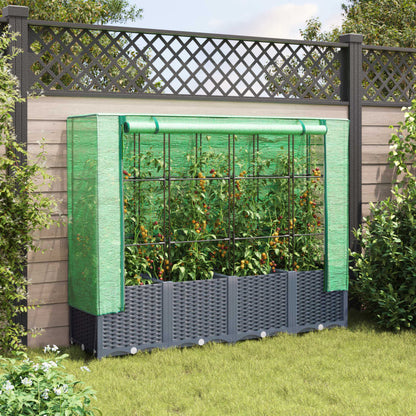 Raised Bed with Greenhouse Cover Rattan Look 160x40x138 cm