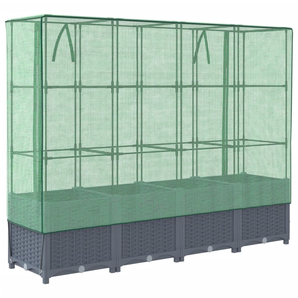 Raised Bed with Greenhouse Cover Rattan Look 160x40x138 cm