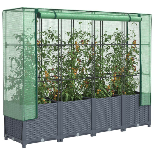 Raised Bed with Greenhouse Cover Rattan Look 160x40x138 cm