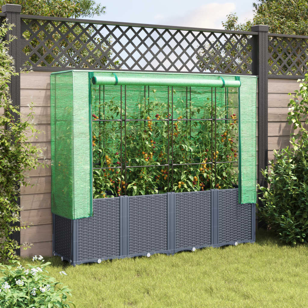 Raised Bed with Greenhouse Cover Rattan Look 160x40x153 cm