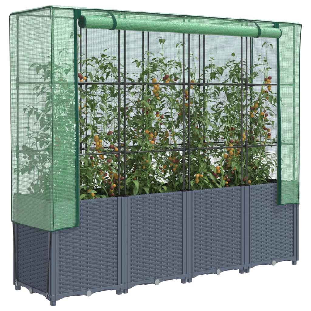 Raised Bed with Greenhouse Cover Rattan Look 160x40x153 cm