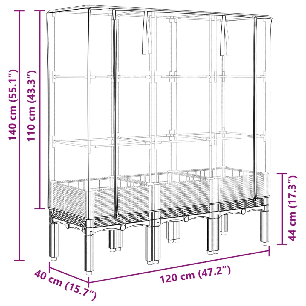 Raised Bed with Greenhouse Cover Rattan Look 120x40x140 cm