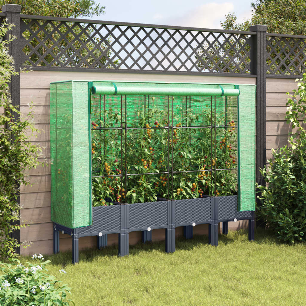 Raised Bed with Greenhouse Cover Rattan Look 160x40x140 cm