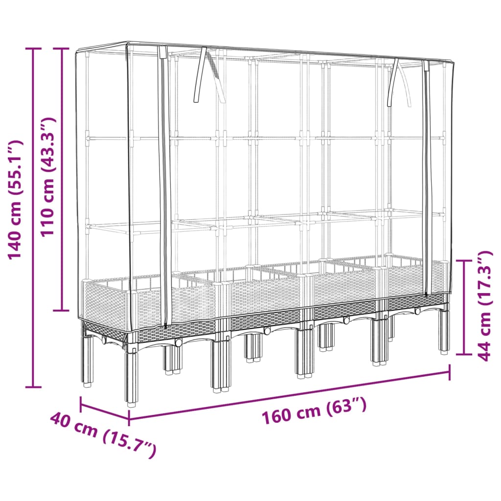 Raised Bed with Greenhouse Cover Rattan Look 160x40x140 cm