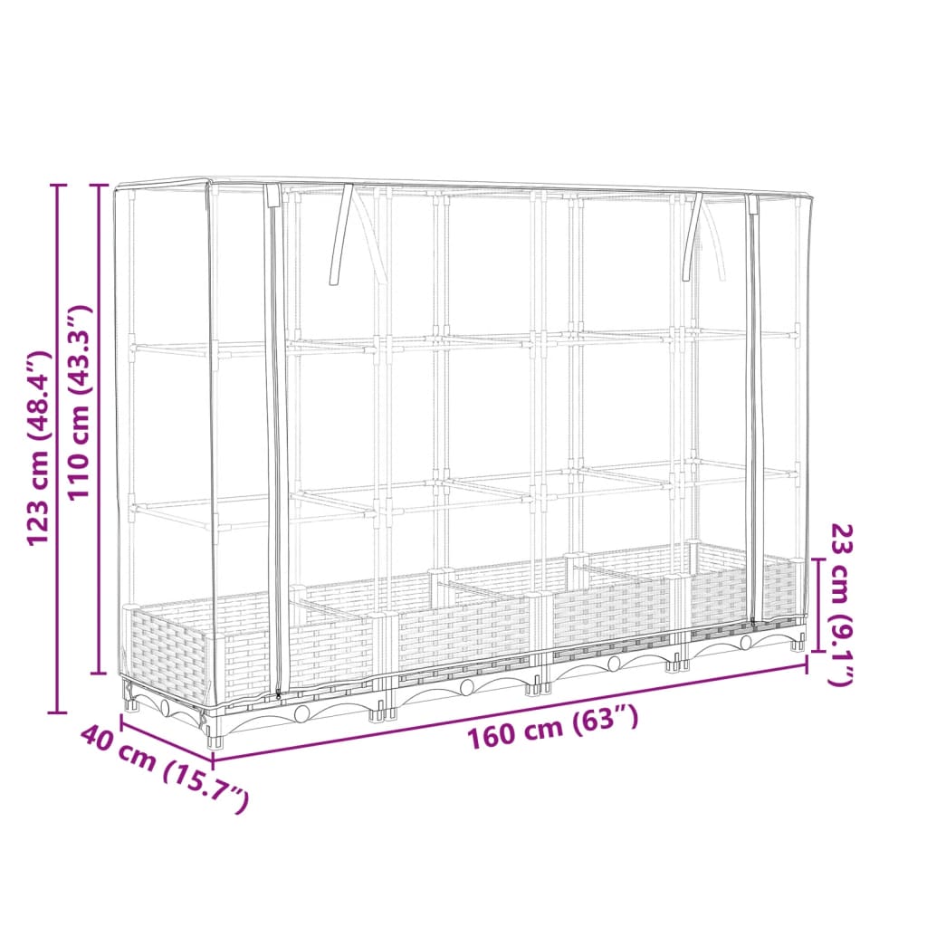 Raised Bed with Greenhouse Cover Rattan Look 160x40x123 cm