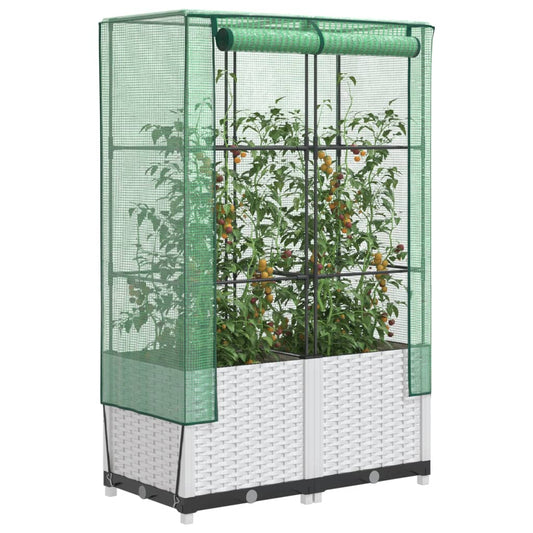 Raised Bed with Greenhouse Cover Rattan Look 80x40x138 cm