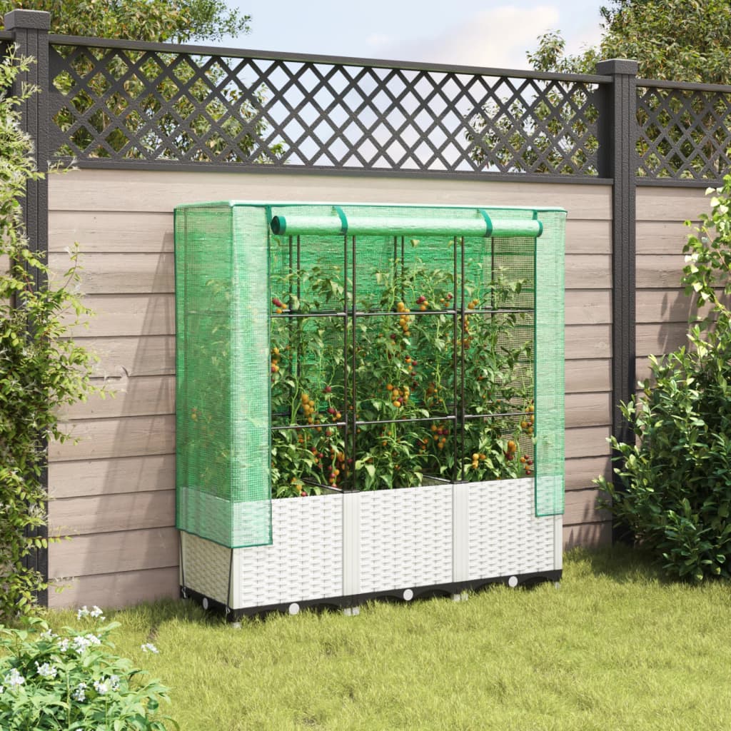 Raised Bed with Greenhouse Cover Rattan Look 120x40x138 cm