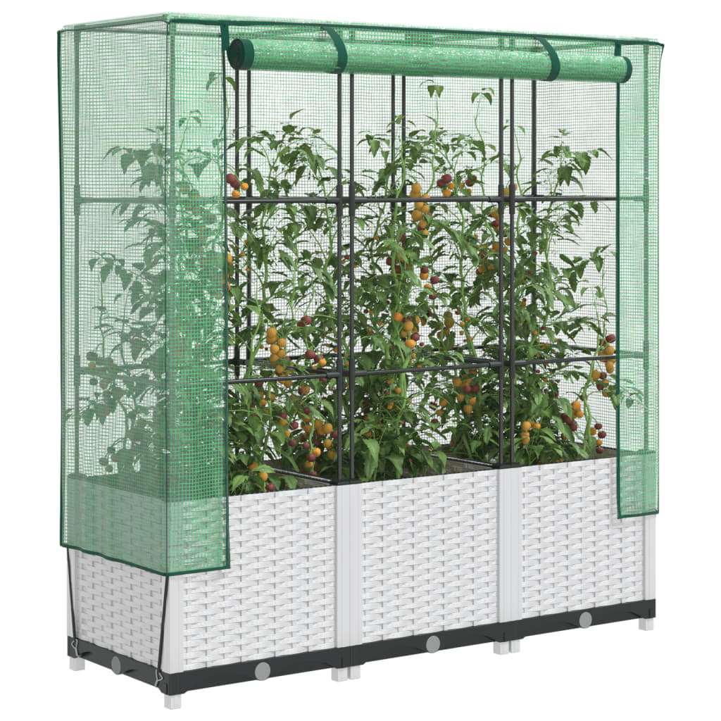 Raised Bed with Greenhouse Cover Rattan Look 120x40x138 cm